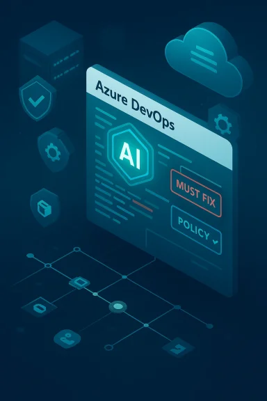 Azure DevOps AI policy UI showing a 'MUST FIX' alert on a cloud dashboard.
