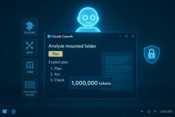 Futuristic neon-blue AI dashboard with a holographic assistant and a 1,000,000-token plan.
