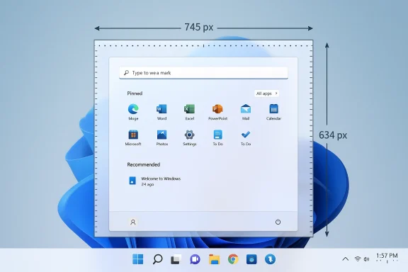 Windows 11 Start menu displayed inside a bordered screenshot (745 px by 634 px).