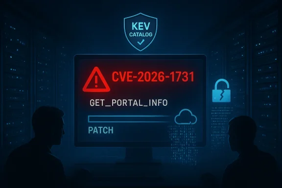 Data center cybersecurity alert: CVE-2026-1731 requires a portal info patch. Data center cybersecurity alert: CVE-2026-1731 requires a portal info patch.