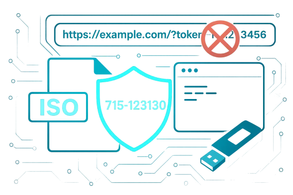Futuristic cybersecurity scene with a glowing shield, ISO label, a red no-entry sign, and a USB drive on a circuit background. Futuristic cybersecurity scene with a glowing shield, ISO label, a red no-entry sign, and a USB drive on a circuit background.