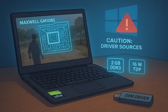 Laptop screen shows Maxwell GM1085 circuit diagram while a caution: Driver Sources warning glows on the wall.