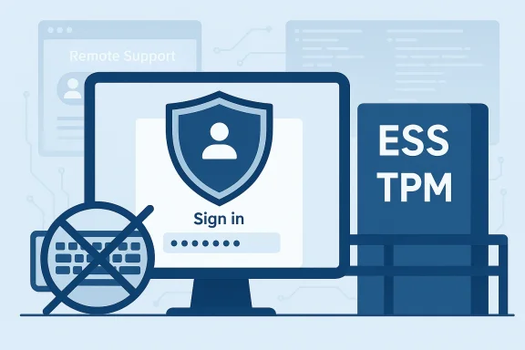 Secure sign-in on a computer, protected by a shield and TPM/ESS security.