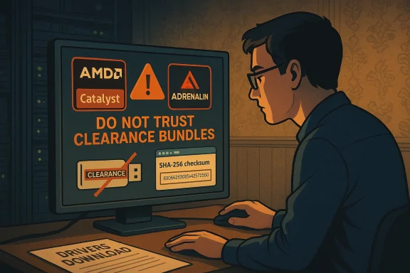 A man at a computer reads a warning on the screen: “DO NOT TRUST CLEARANCE BUNDLES.” A man at a computer reads a warning on the screen: “DO NOT TRUST CLEARANCE BUNDLES.”