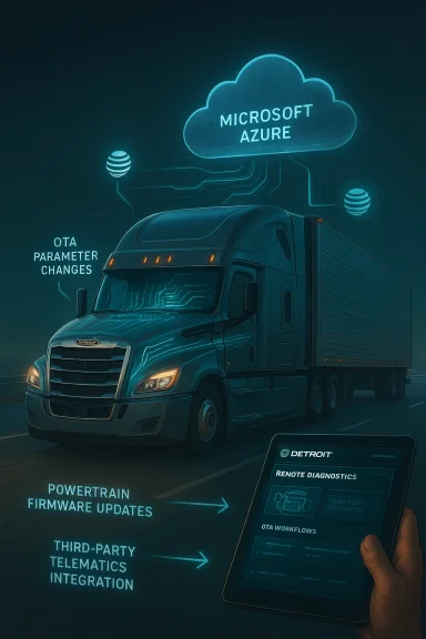A semi-truck connected to the Microsoft Azure cloud for OTA firmware updates.