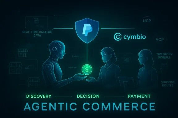 Futuristic AI agents facilitate real-time commerce and payments in a neon cyber-scene.