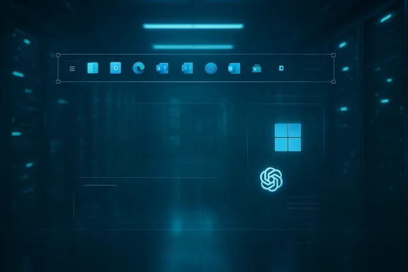 Futuristic data center with a blue holographic UI overlay.