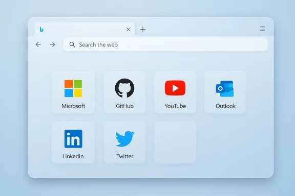A blue browser window with a search bar and app shortcuts: Microsoft, GitHub, YouTube, Outlook, LinkedIn, Twitter. A blue browser window with a search bar and app shortcuts: Microsoft, GitHub, YouTube, Outlook, LinkedIn, Twitter.