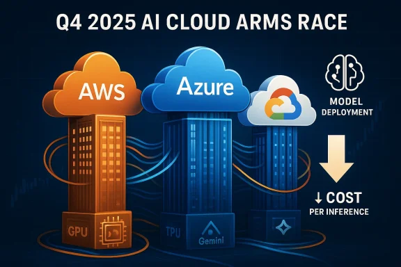 Q4 2025 AI cloud arms race: AWS, Azure and Google Cloud race to deploy AI models with GPUs/TPUs at lower inference costs.