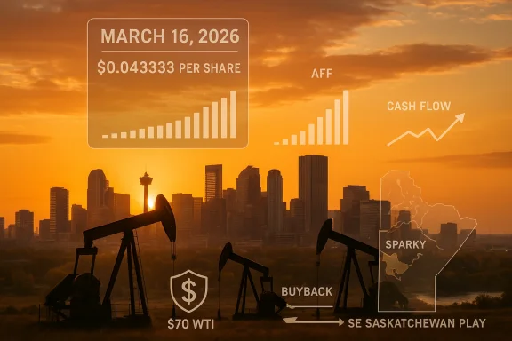 Sunset over oil pumps with a city skyline and financial data overlays.