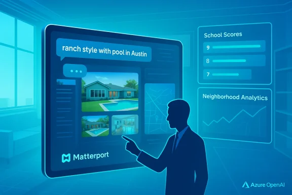 A person reviews a digital real estate dashboard showing an Austin ranch-style home with a pool. A person reviews a digital real estate dashboard showing an Austin ranch-style home with a pool.