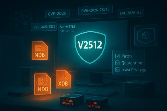 A futuristic cybersecurity dashboard with a glowing V2512 shield, NDB/XDB files, and CVE references.
