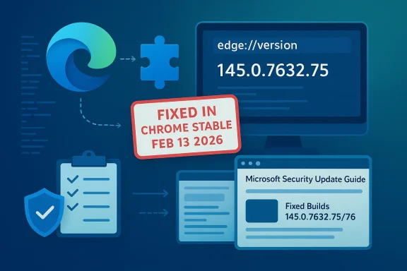 Edge shows a fix in Chrome Stable Feb 13, 2026 (build 145.0.7632.75).