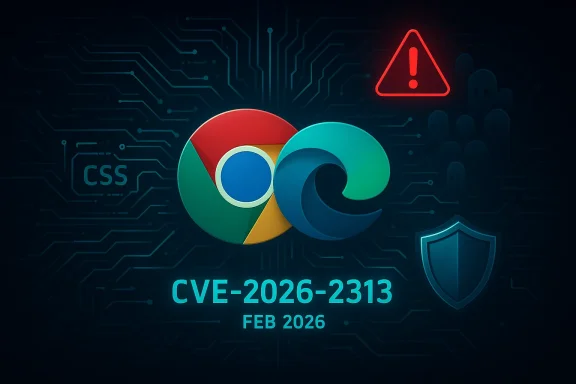 CVE-2026-2313 security vulnerability in Chromium-based browsers (Chrome/Edge), Feb 2026.
