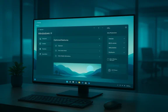 Windows 11 desktop on a large monitor in a modern office.