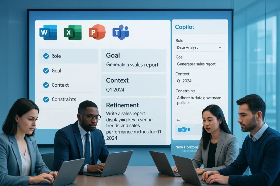 A diverse team collaborates on a data analytics dashboard projected on a large screen.