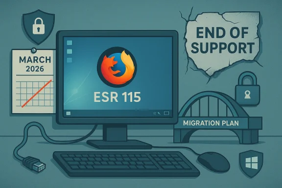 Firefox ESR 115 reaches end of support; migration plan in place.