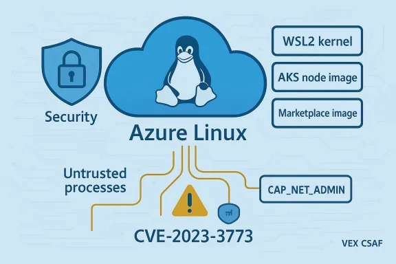 Azure Linux security diagram highlighting CVE-2023-3773 vulnerability.