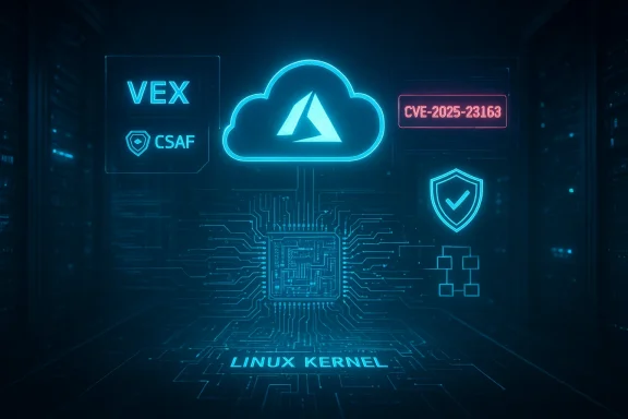 Neon blue cloud and circuitry over a Linux kernel in a high-tech server scene.