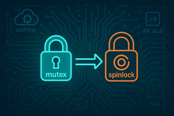 Blue mutex to orange spinlock, shown with an arrow.