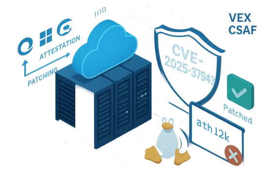 Cloud server with Linux penguin mascot and CVE-2025-37943 patch status.