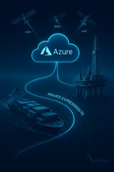 Azure cloud links a cargo ship to an offshore rig via a private ExpressRoute.