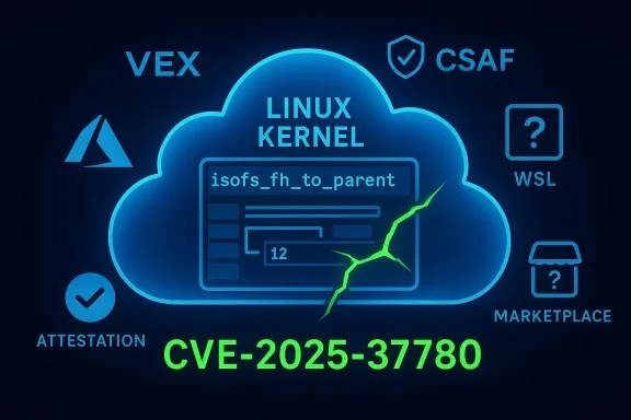 Graphic of a Linux kernel vulnerability CVE-2025-37780 impacting cloud attestation and marketplace.