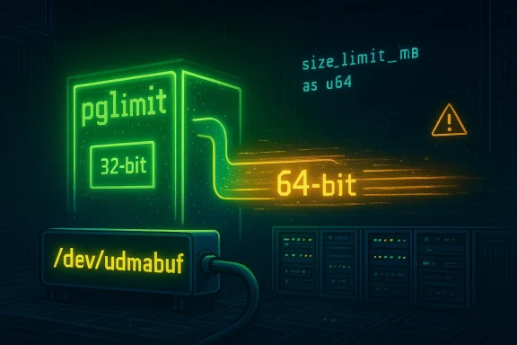 Neon diagram shows a 32-bit to 64-bit data path with pglimit and /dev/udmabuf.