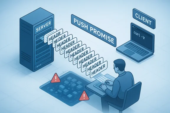 HTTP/2 server push illustration: server sends push promises and headers to the client.