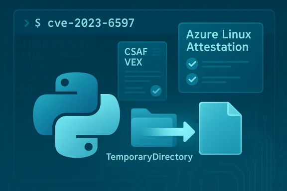 Python logo, temporary directory, and Azure Linux Attestation with CVE-2023-6597.