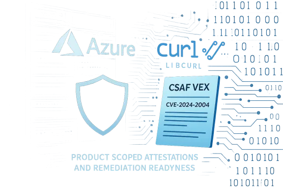 Azure and curl logos with a shield and CSAF VEX document signaling remediation readiness.