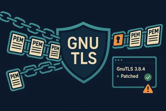 GnuTLS shield guards PEM certificates; patched 3.8.4.