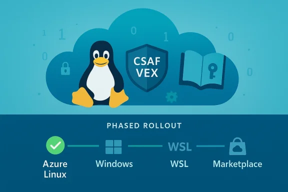 CSAF VEX phased rollout across Azure Linux, Windows, WSL, and Marketplace.