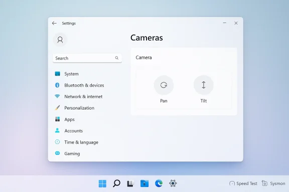 Settings app open to Cameras, showing Pan and Tilt controls in a clean UI.
