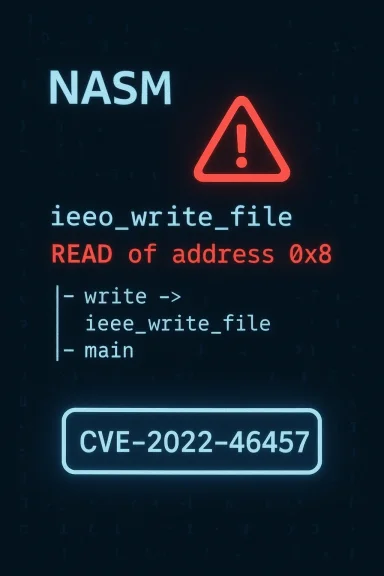NASM warning: read of address 0x8 linked to CVE-2022-46457.