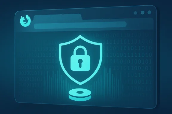 Digital security interface showing a shield with a lock over a database icon against binary background.