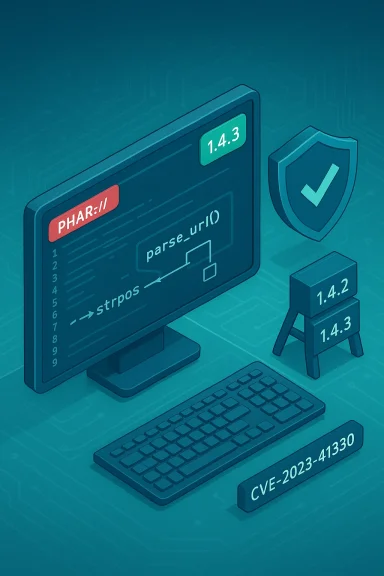 Cybersecurity illustration: patching CVE-2023-41330, upgrading from 1.4.2 to 1.4.3.