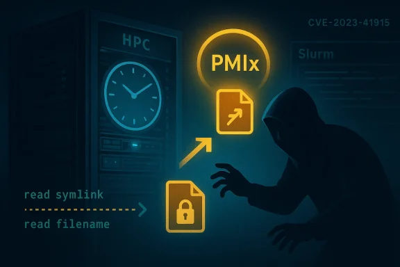 Hooded hacker exploits PMix vulnerability to access files in a server room.