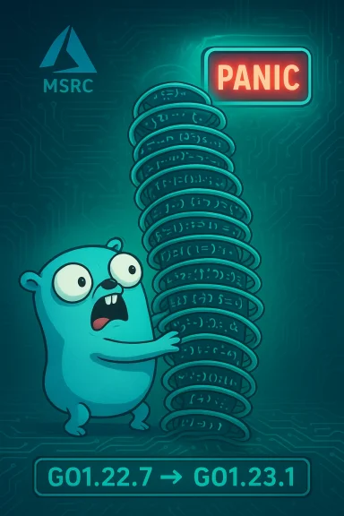 A blue cartoon critter clings to a tall stack of data disks beside a glowing PANIC sign.