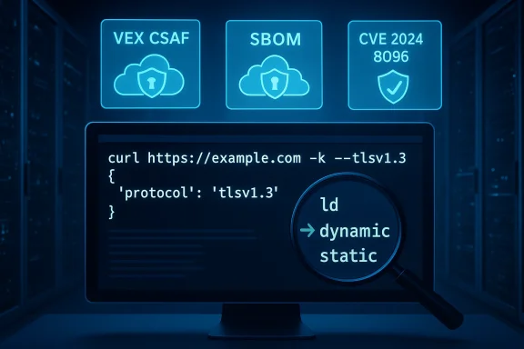 Blue-lit server room with a monitor displaying TLS code and a magnifying glass over dynamic vs static analysis.