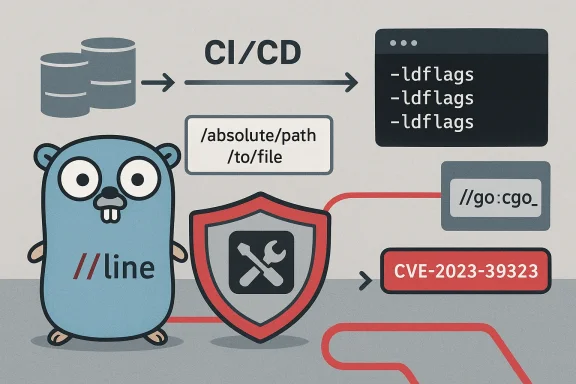 Go gopher guarding a CI/CD pipeline against CVE-2023-39323.