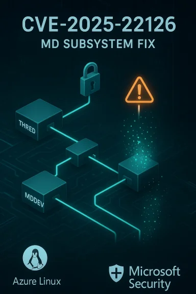 CVE-2025-22126 MD Subsystem Fix diagram with Azure Linux and Microsoft Security.