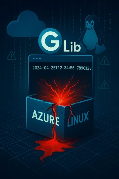 Azure Linux cracks open with a red glow, surrounded by cloud and penguin icons.