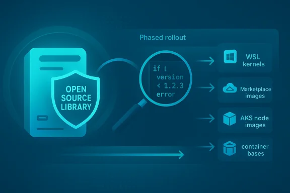 Open source library with phased rollout; version check routes to kernels, marketplace images, AKS, and containers.