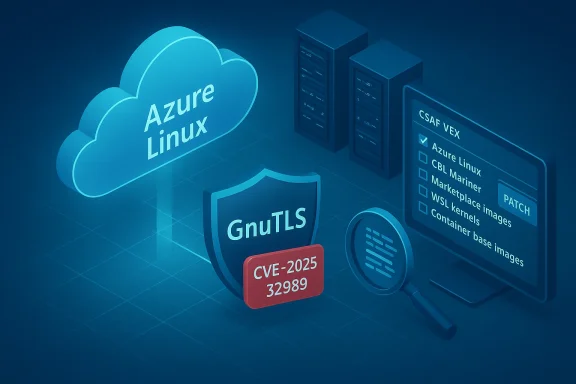 Azure Linux cloud shows GnuTLS vulnerability CVE-2025-32989 and available patches.