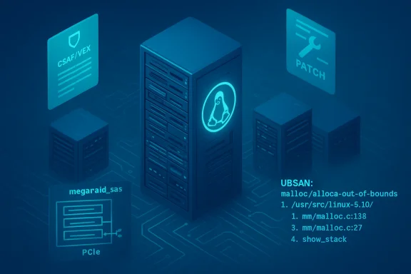 An isometric data-center scene featuring a Linux-logo server rack, patch notes, and PCIe diagram.