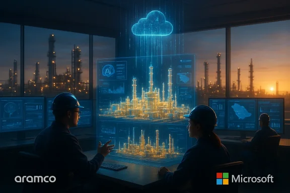 Engineers monitor a holographic refinery model projected over glass screens in a high-tech control room.