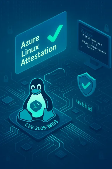 Azure Linux Attestation art featuring a penguin on a circuit board with security icons.