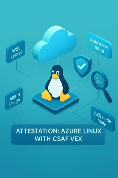 Attestation: Azure Linux with CSAF VEX, illustrated by cloud, WSL kernel, and Azure VM image.