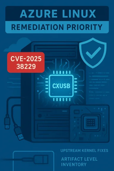 Azure Linux remediation priority for CVE-2025-38229 on CXUSB hardware.